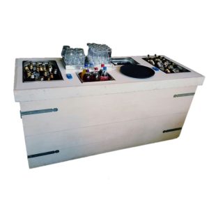 Drankentafel whitewash hout met inzetbakken en lekblad