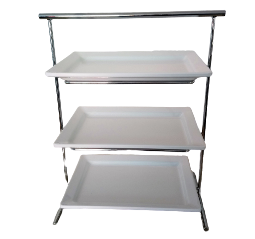 Etagere rvs 3x bord melamine 30x21cm 44cm hoog