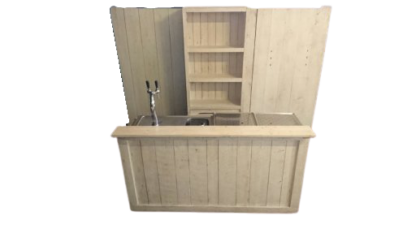Bar met spoelbak en ombouw 2x0,8m Steigerhout/Whitewash met achterwand en kast