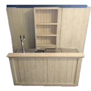 Bar steigerhout 2x0.8m met tap, spoelbak, achterwand en kast