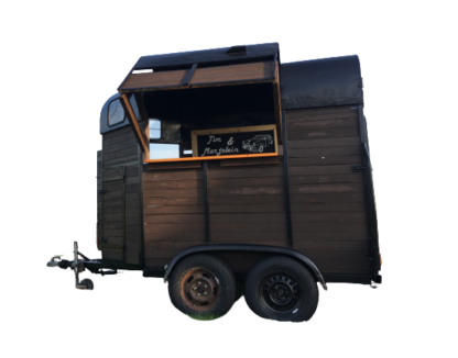 Foodtruck BAR "trailer" Zwart/Hout  Dubbelasser ingericht als Bar