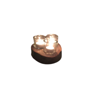 Tafeldecoratie schijf boomstam met 3 waxinelichten