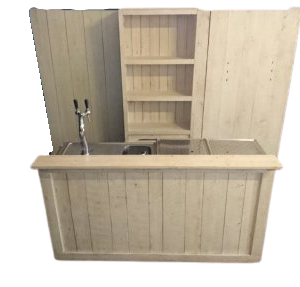 Bar steigerhout 2x0.8m met lekblad groot, achterwand en kast