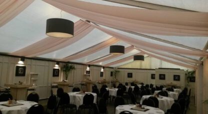 Decoratiestof oud/zalmroze opgehangen in 6 hoekige pagodetent - Afbeelding 3