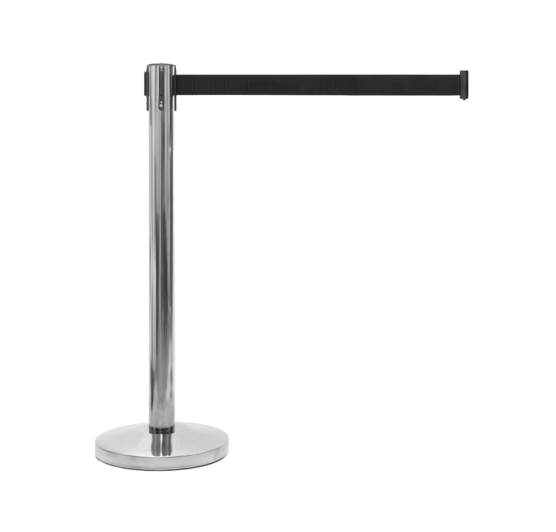 Afzetpaal chroom met zwart treklint