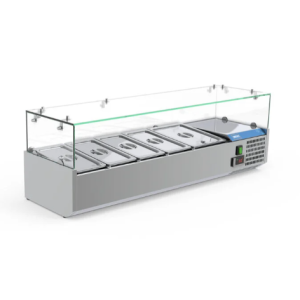 RVS Opzetvitrine / Saladebar (4x 1/3 bak & 1x 1/2 bak)