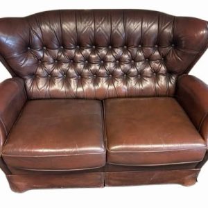 Chesterfield bankje bruin leer 2 persoons