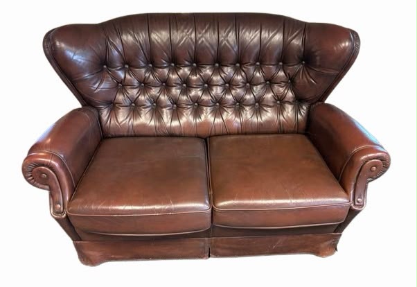 Chesterfield bankje bruin leer 2 persoons